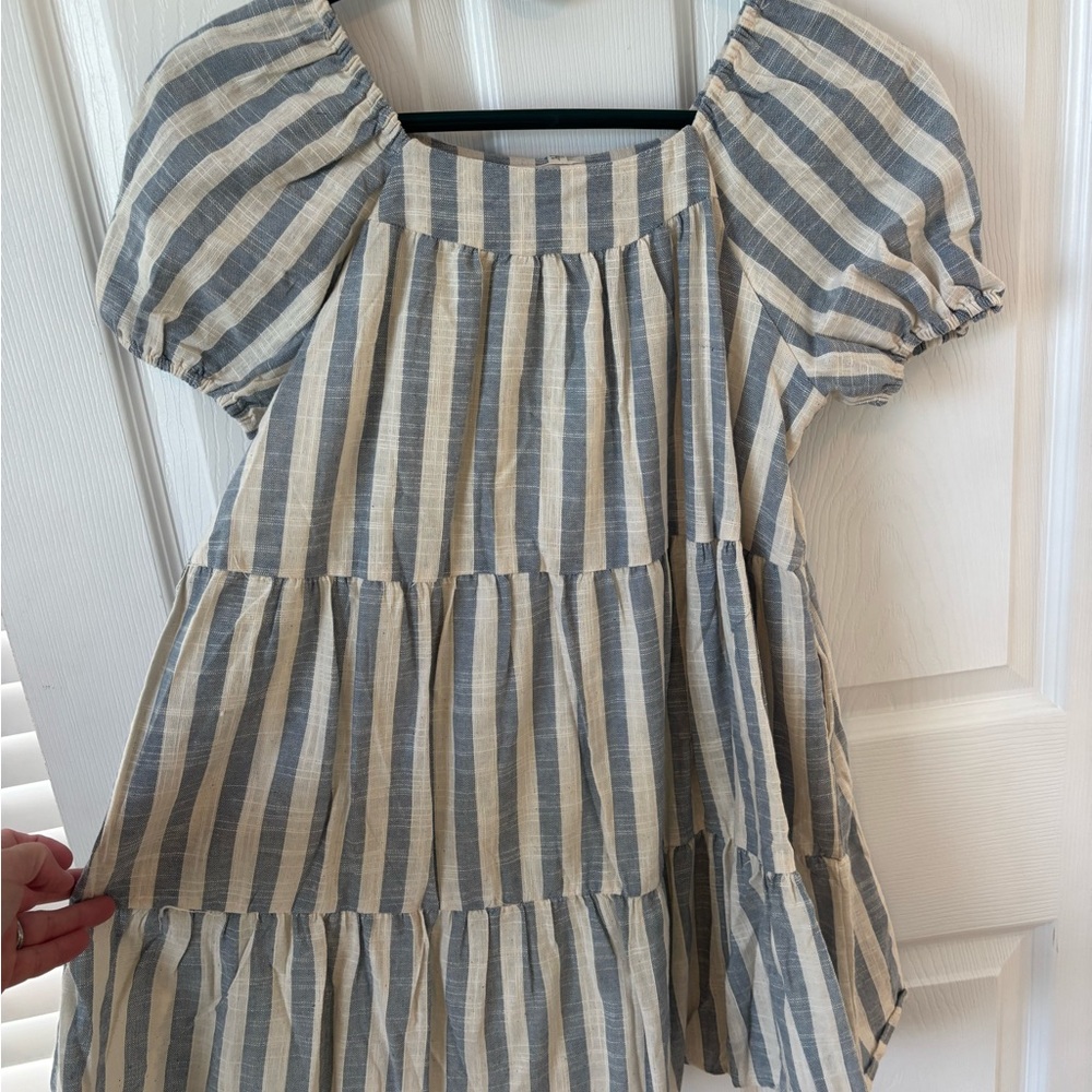 Hayden Girls Blue and Cream Striped Casual Dress